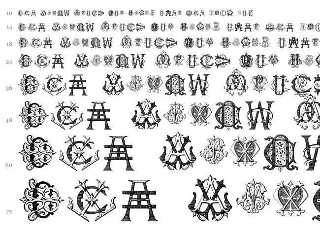 Intellecta Monograms Random Samples Five font waterfall